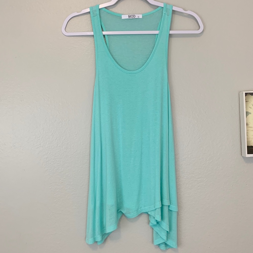 MOD Sea-foam Green asymmetrical hem tunic Tank Top